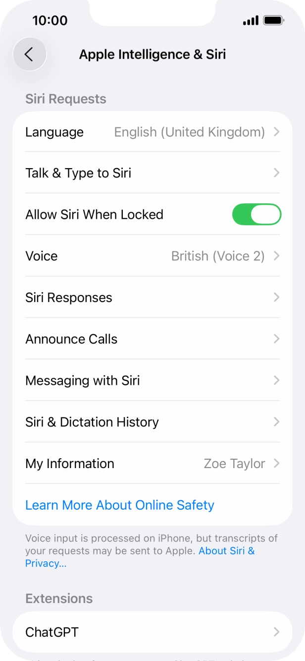 Press the indicator next to 'Allow Siri When Locked' to turn the function on or off.