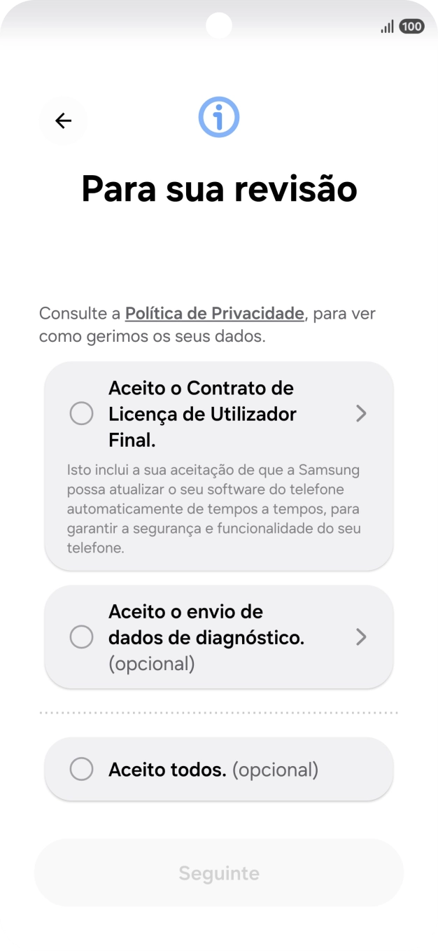 Prima o campo ao lado das definições pretendidas para as selecionar.