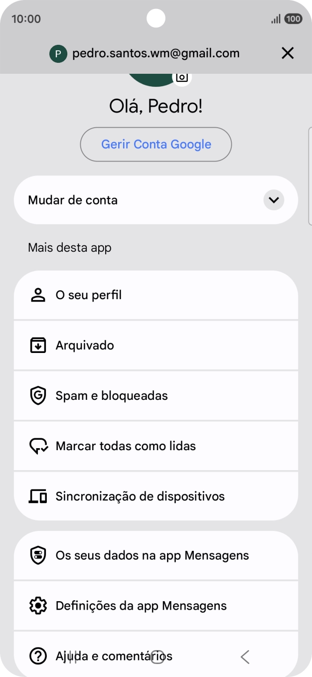Prima Definições da app Mensagens.