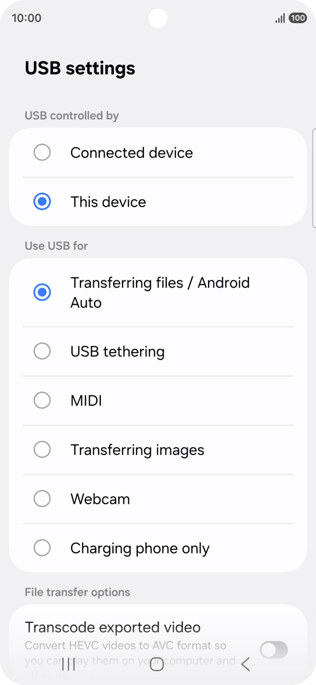 Press Transferring files / Android Auto.