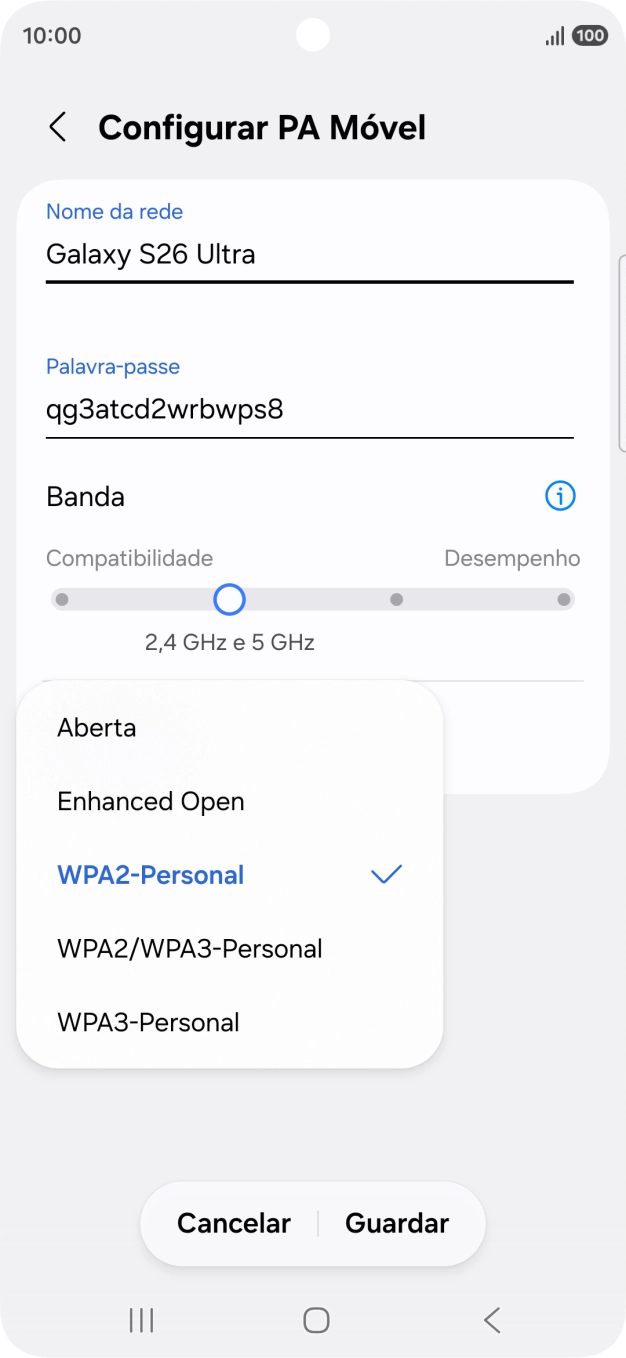 Prima WPA3-Personal para proteger o hotspot Wi-Fi com uma password.