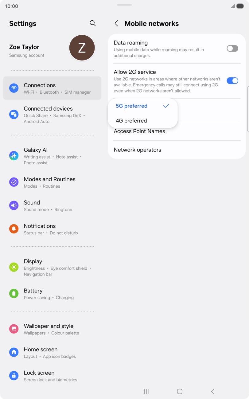 Press the required network mode.