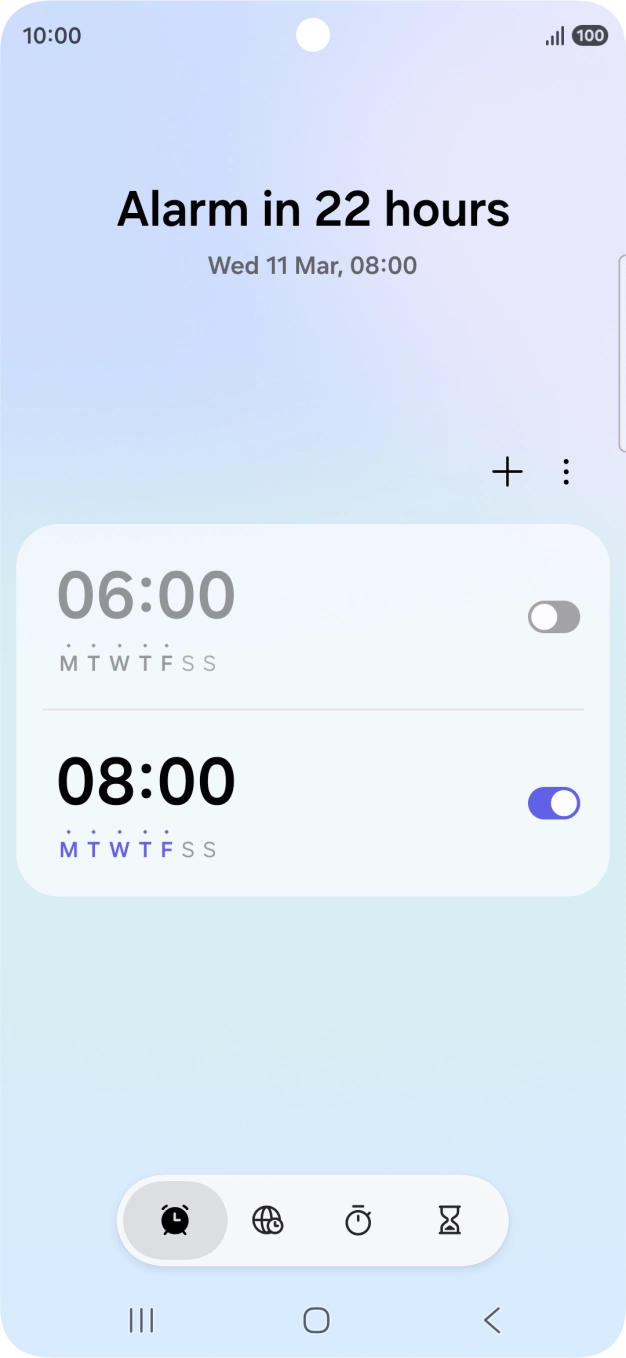 Press the indicator next to the required alarm to turn the alarm on or off.