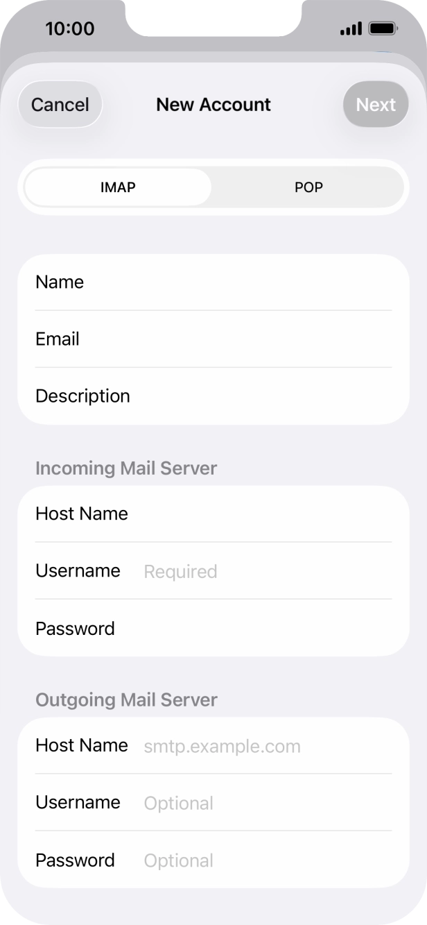 Press Username and key in the username for your email account. Press Username and key in the username for your email account.
