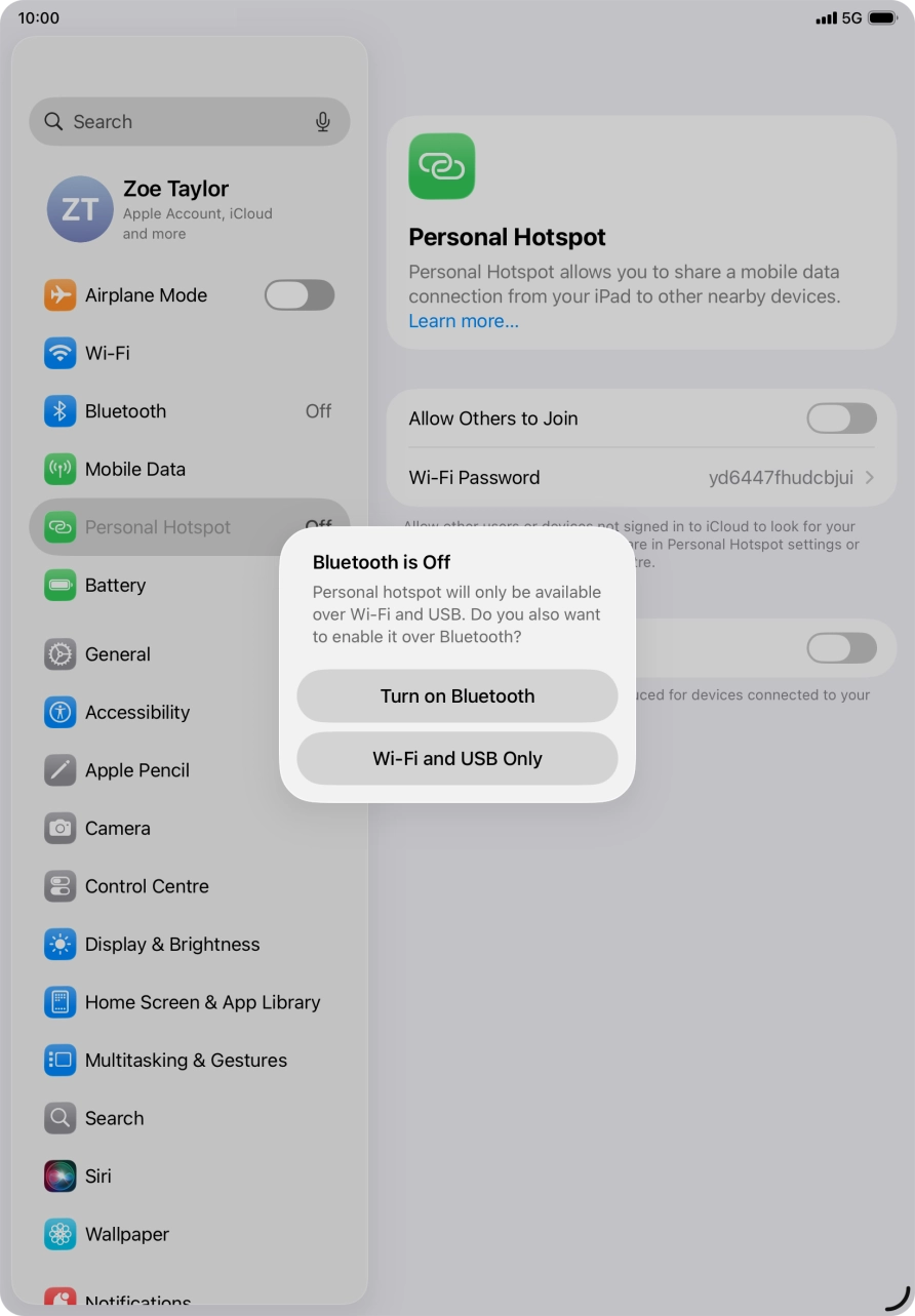 If Wi-Fi is turned on, press Wi-Fi and USB Only.