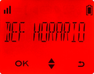 Escolha DEF HORARIO e introduza a hora.