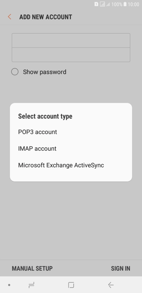 Press IMAP account. Press IMAP account.