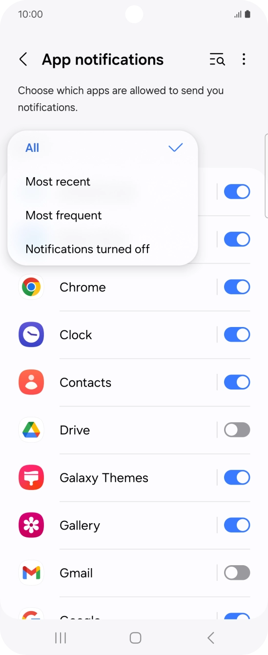 Press the required setting.