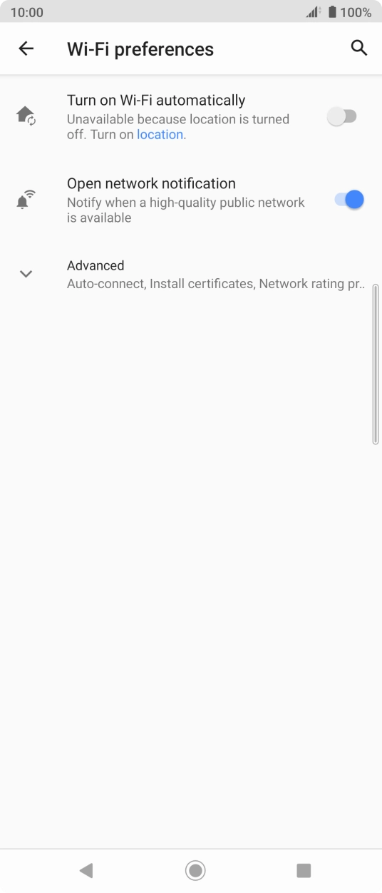 Press the indicator next to 'Turn on Wi-Fi automatically' to turn the function on or off. Press the indicator next to 'Turn on Wi-Fi automatically' to turn the function on or off.