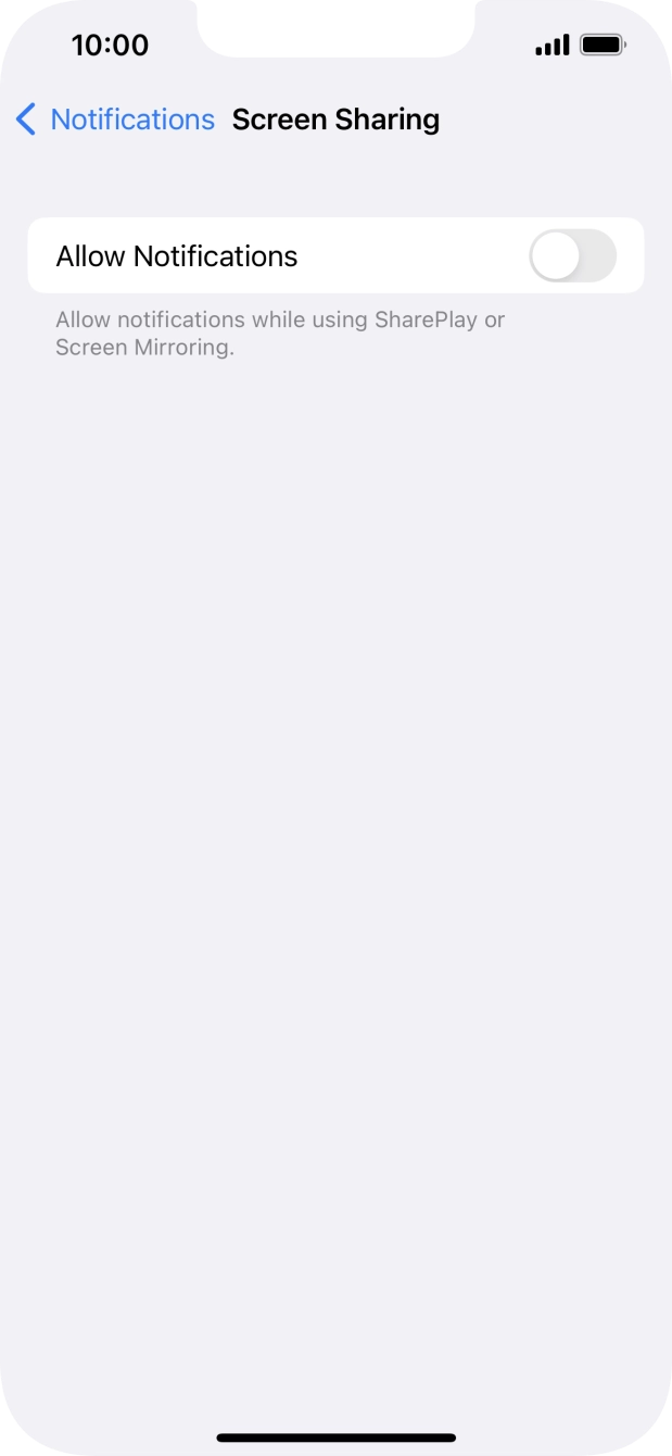 Press the indicator next to 'Allow Notifications' to turn the function on or off. Press the indicator next to 'Allow Notifications' to turn the function on or off.