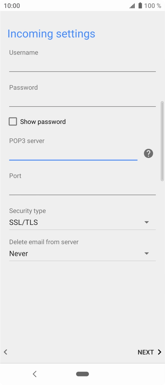 Press the field below 'Port' and key in 110.
