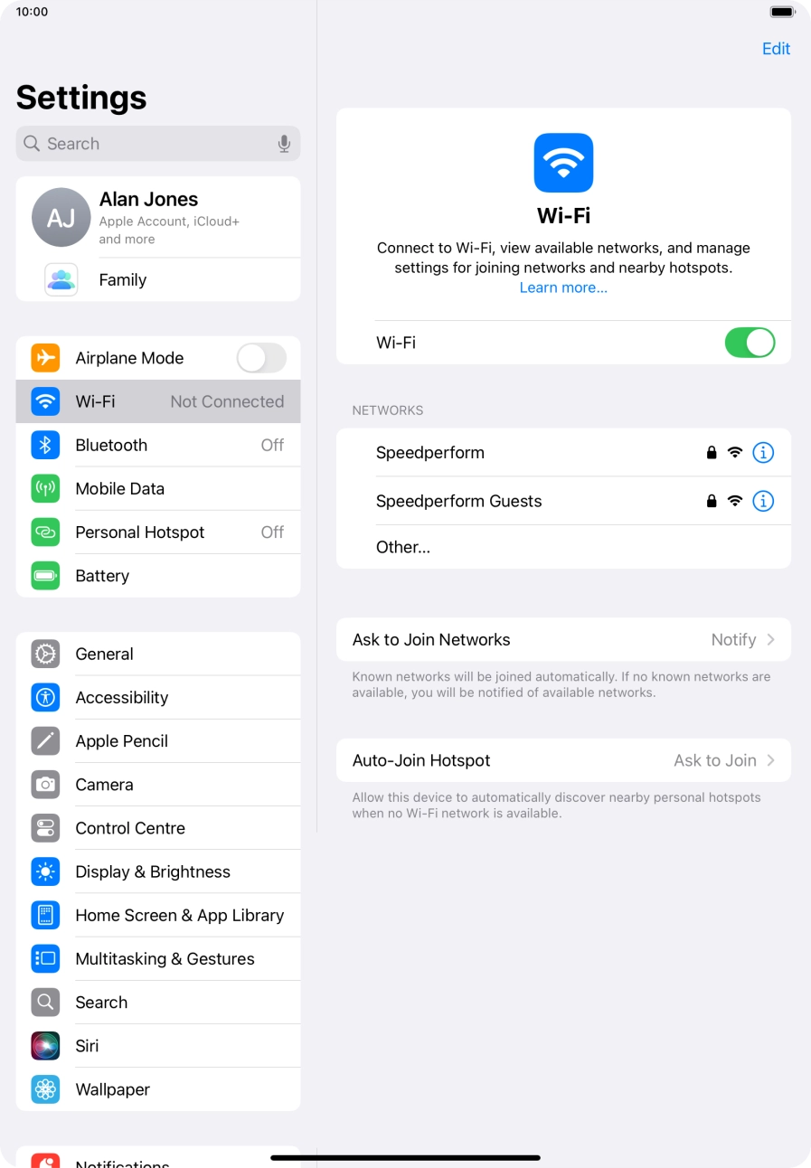 Press the required WiFi network and key in the password for the WiFi network.