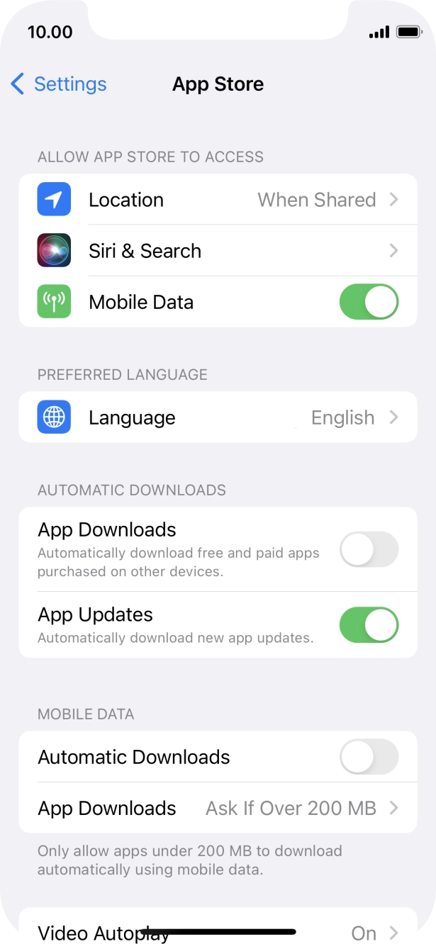 Press the indicator next to 'App Updates' to turn the function on or off.