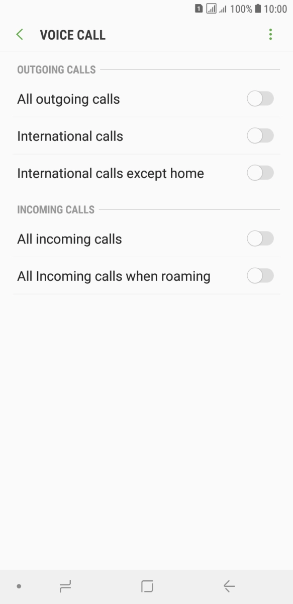 Press the indicator next to the required barring type. Press the indicator next to the required barring type.