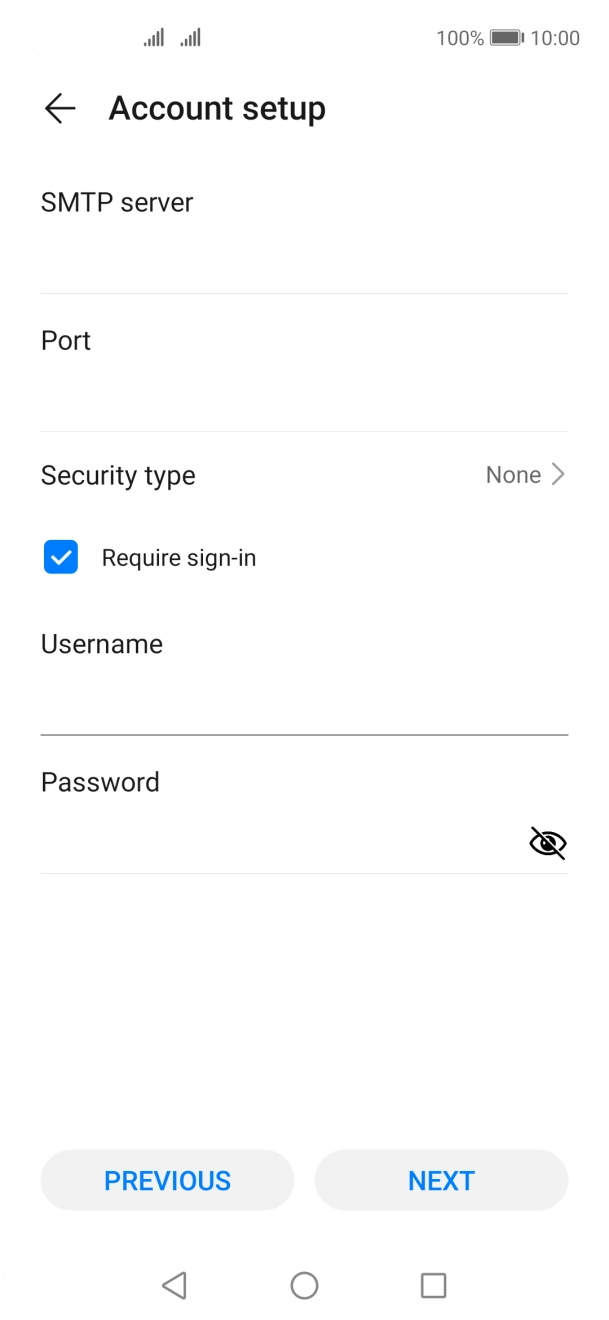 Press the field below 'Password' and key in the password of your email provider's outgoing server. Press the field below 'Password' and key in the password of your email provider's outgoing server.
