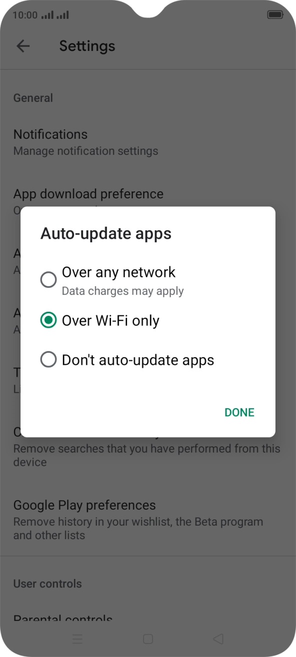 To turn on automatic update of apps using mobile network, press Over any network. To turn on automatic update of apps using mobile network, press Over any network.