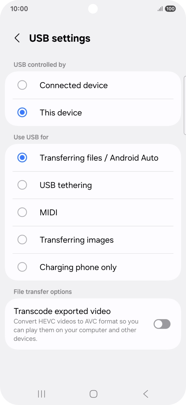 Press Transferring files / Android Auto. Press Transferring files / Android Auto.