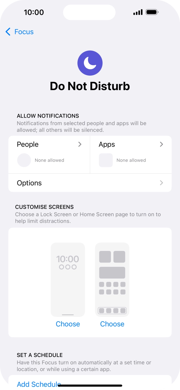 Press People and follow the instructions on the screen to select which contacts you would like to receive calls and notifications from when Do Not Disturb is turned on.