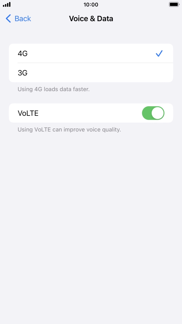 Press VoLTE to turn the function on or off.