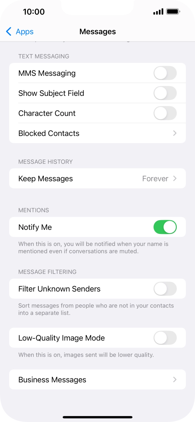 Press the indicator next to 'MMS Messaging' to turn on the function. Press the indicator next to 'MMS Messaging' to turn on the function.