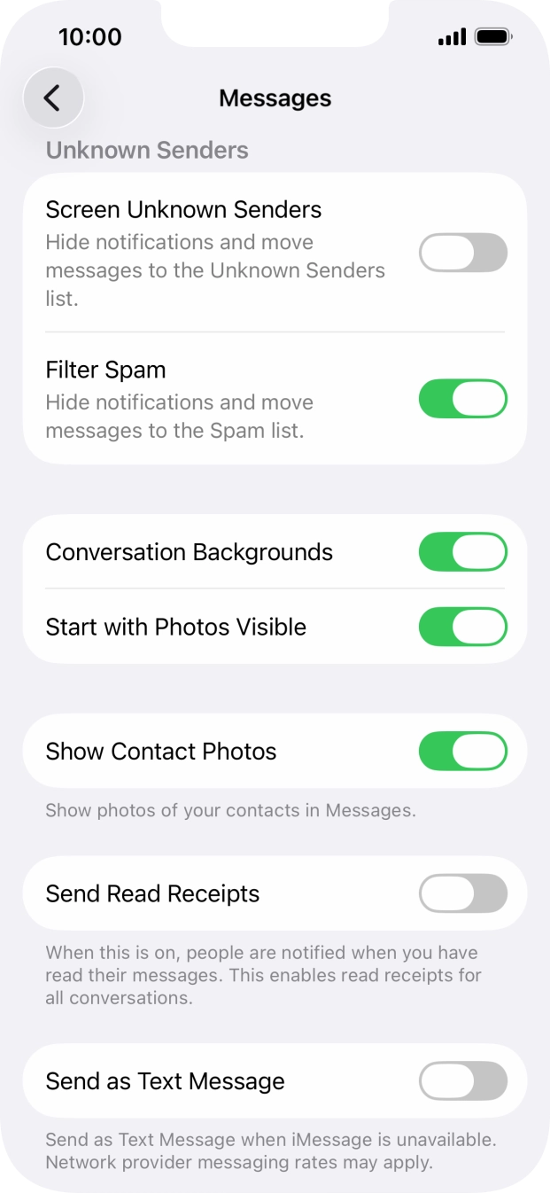 Press the indicator next to 'Send as Text Message' to turn the function on or off. Press the indicator next to 'Send as Text Message' to turn the function on or off.