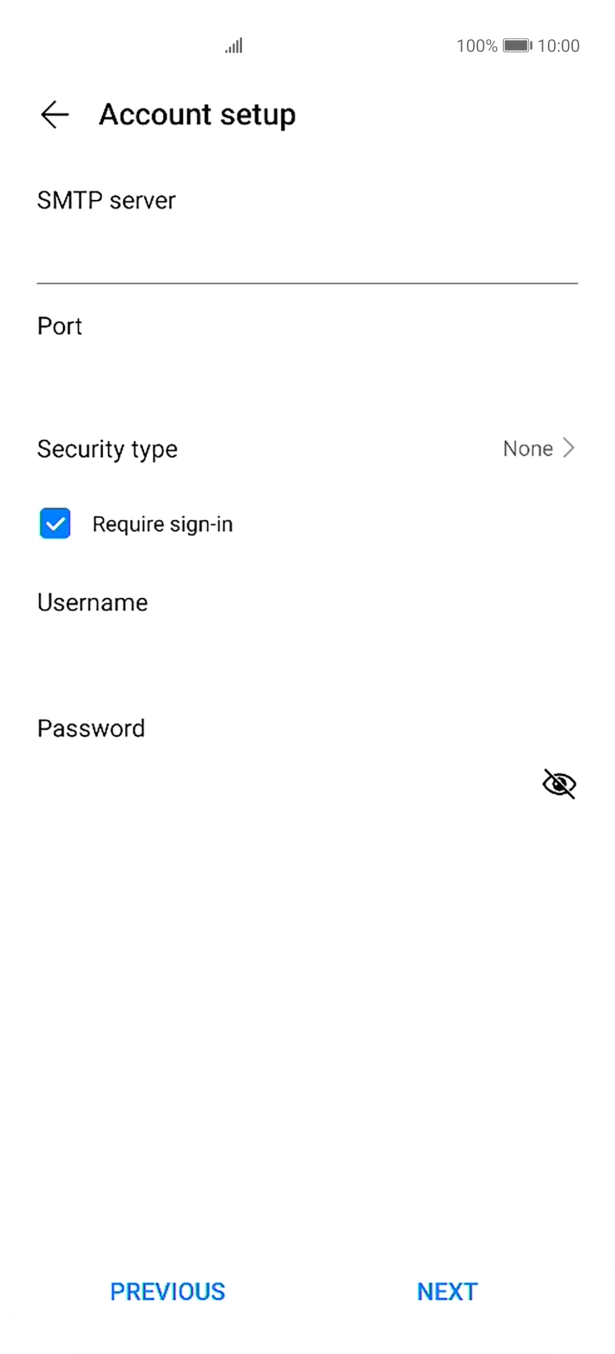 Press the field below 'SMTP server' and key in the name of your email provider's outgoing server. Press the field below 'SMTP server' and key in the name of your email provider's outgoing server.
