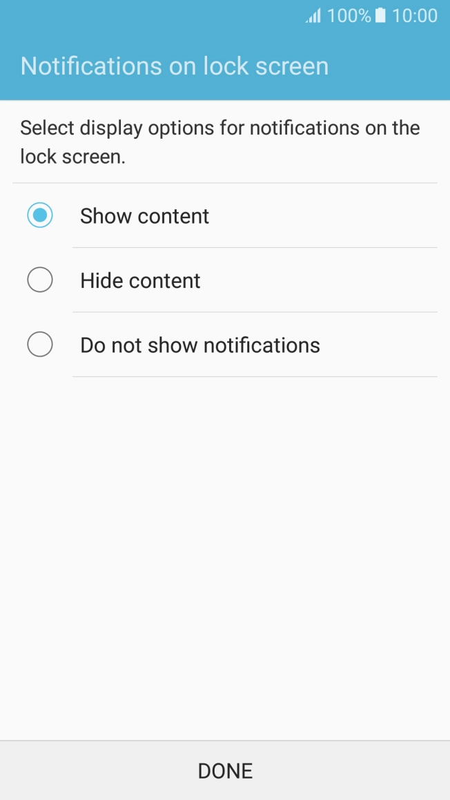 Press the required setting. Press the required setting.