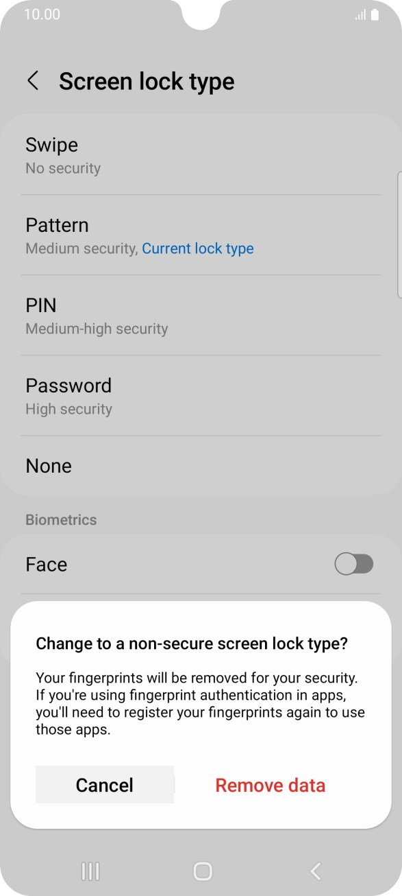 Press Remove data. Press Remove data.