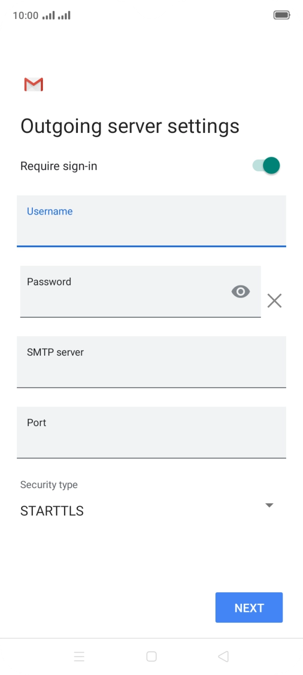 Press the field below 'Password' and key in the password of your email provider's outgoing server. Press the field below 'Password' and key in the password of your email provider's outgoing server.