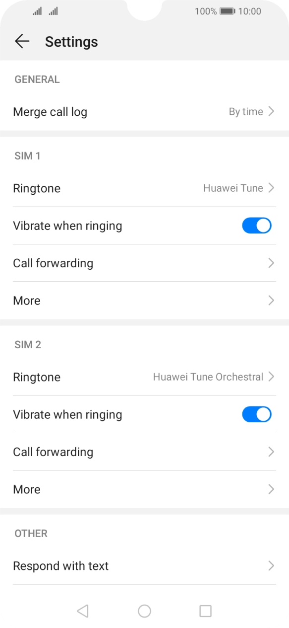 Press Call forwarding below the required SIM.