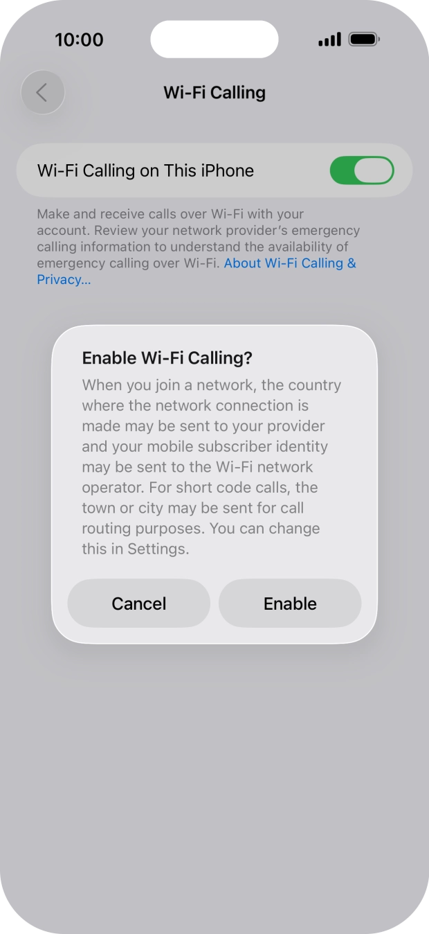 If you turn on the function, press Enable.