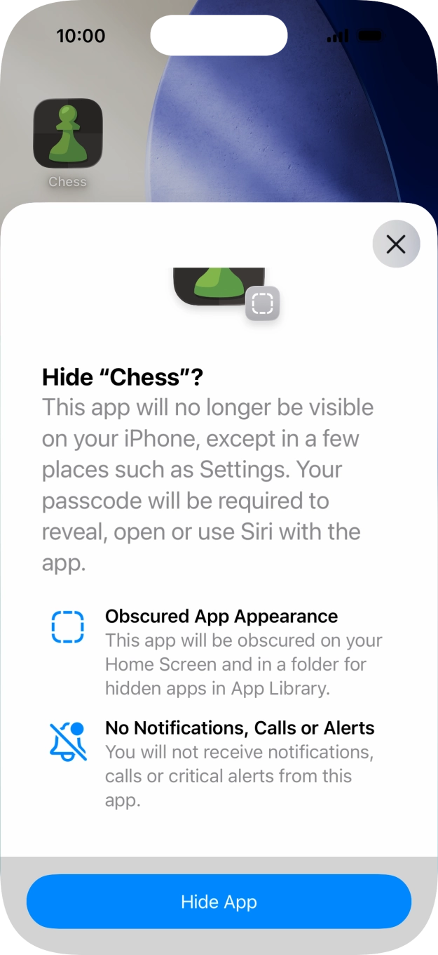 Press Hide App.
