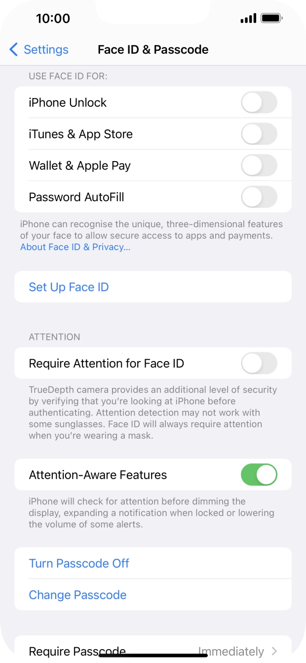 Press Turn Passcode Off and key in the phone lock code.