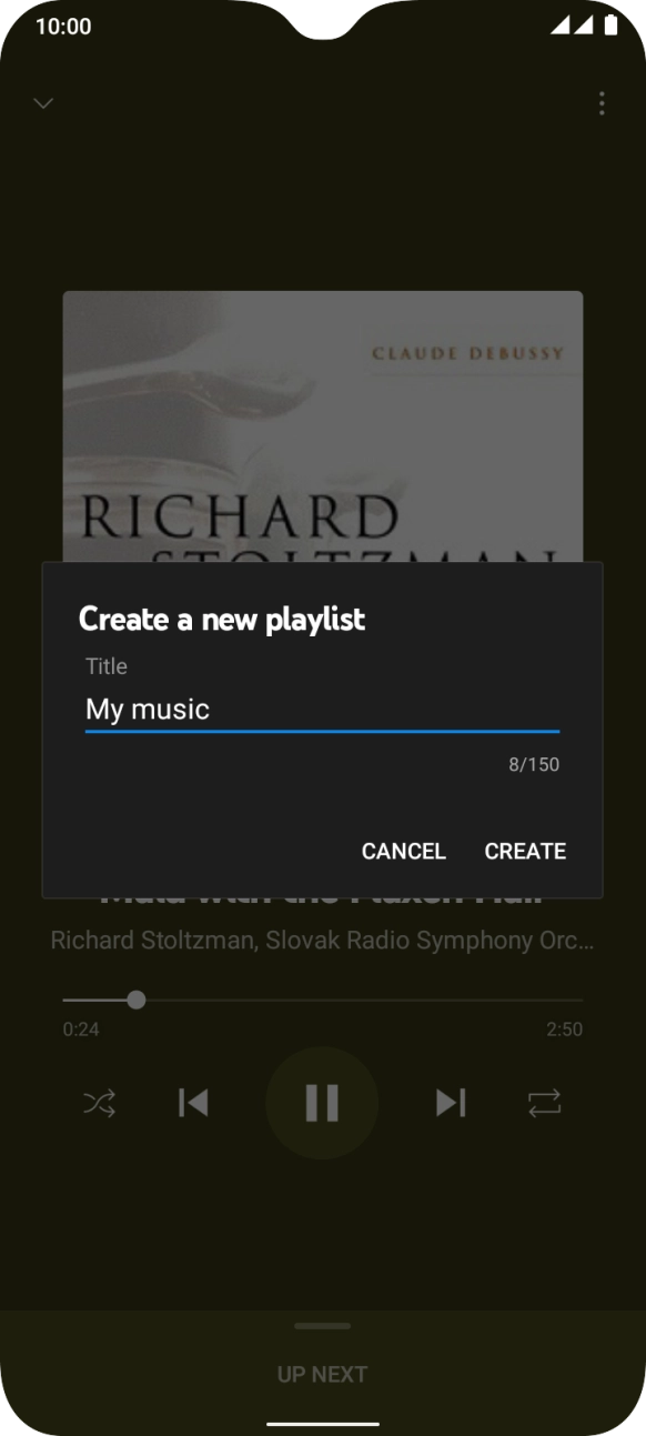 Key in a name for the playlist and press CREATE. Key in a name for the playlist and press CREATE.