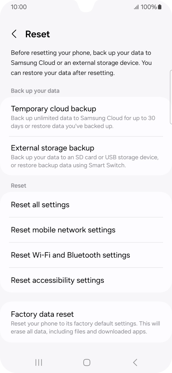 Press Factory data reset.