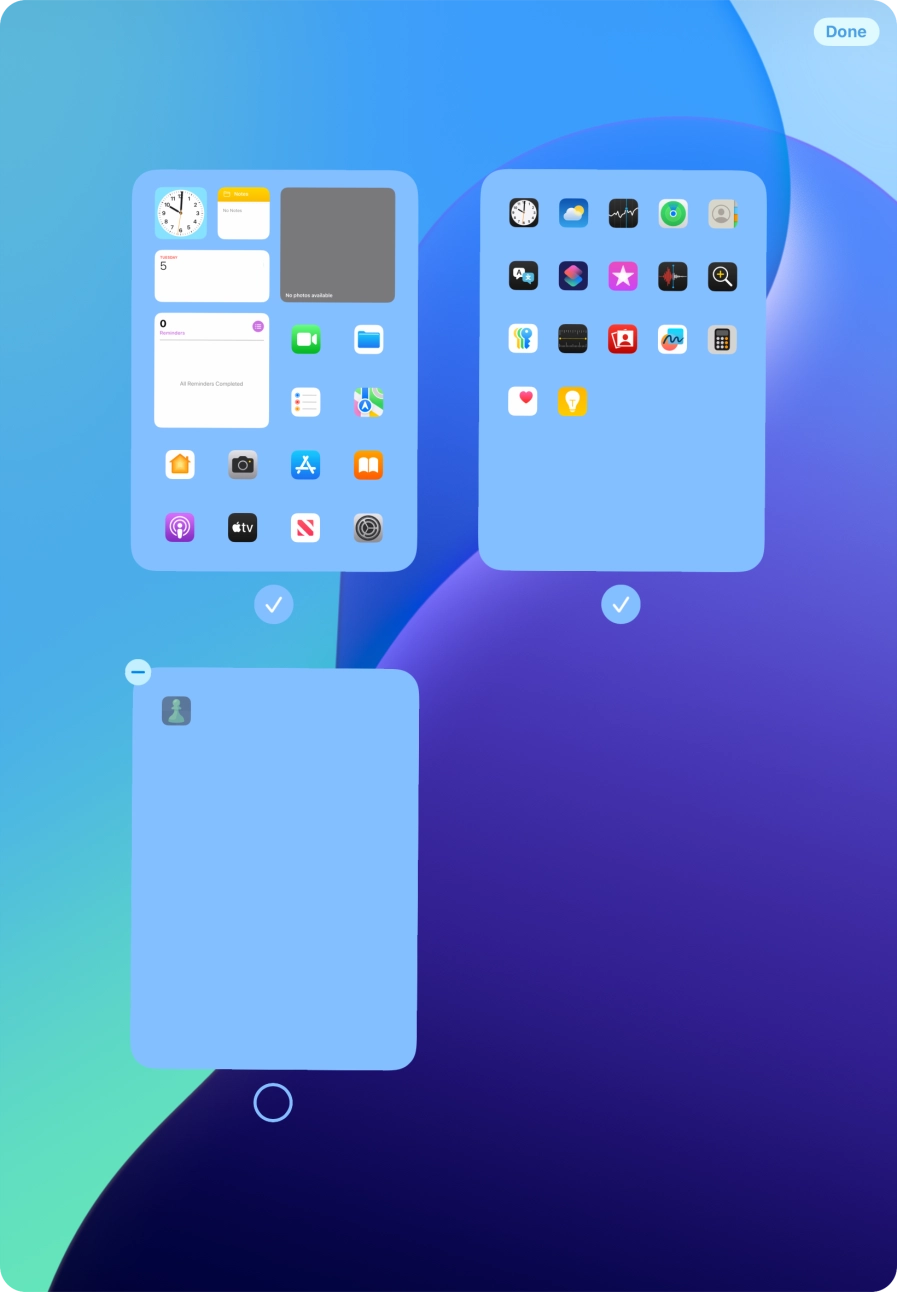 Press the delete icon next to the required home screen page.