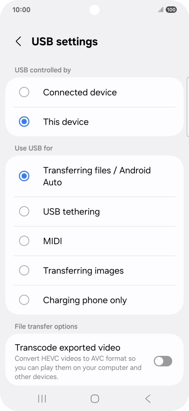 Press Transferring files / Android Auto. Press Transferring files / Android Auto.