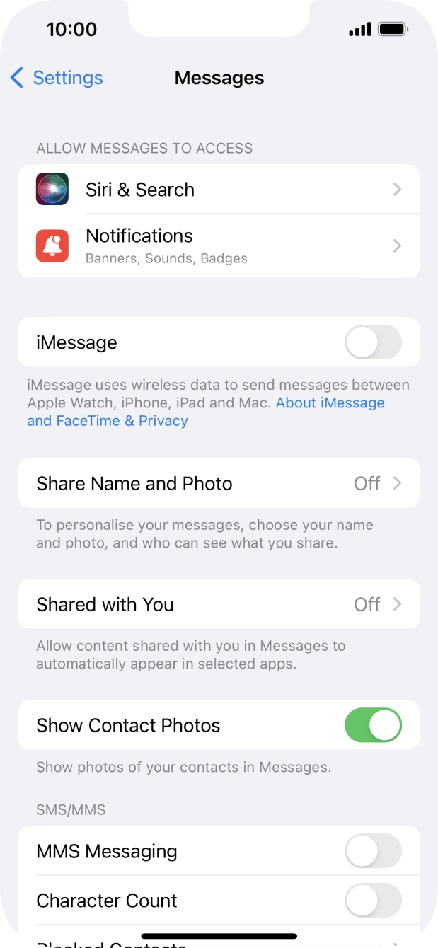 Press the indicator next to 'iMessage' to turn on the function. Press the indicator next to 'iMessage' to turn on the function.