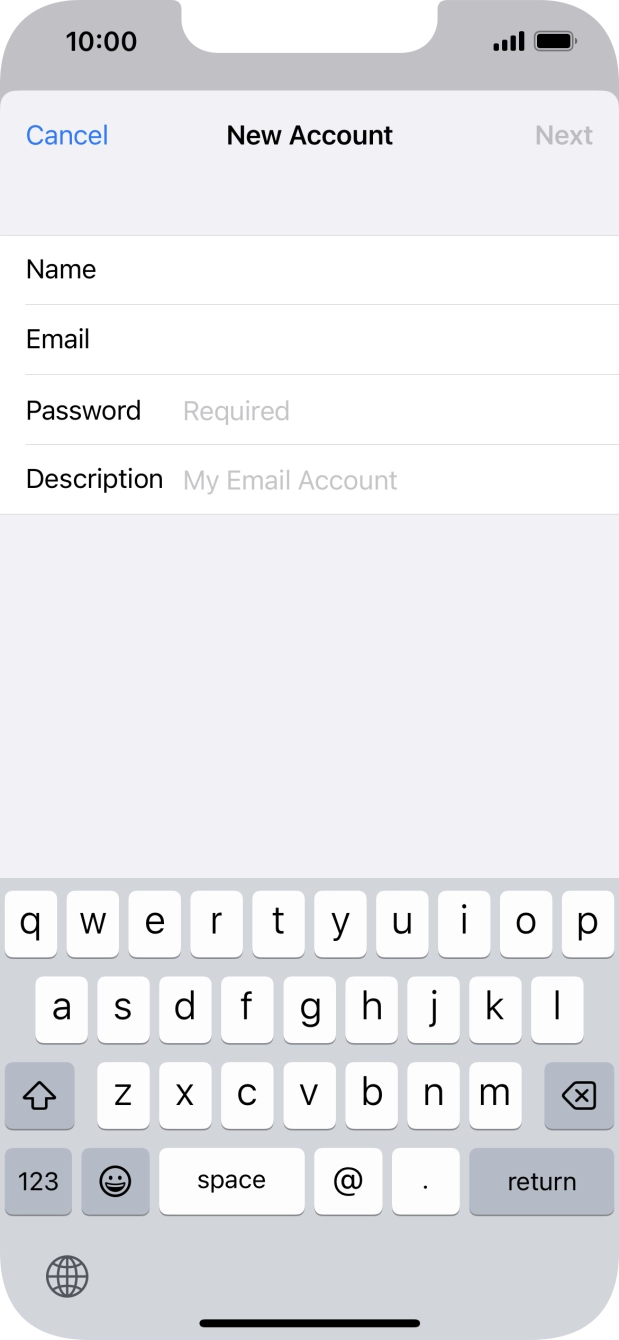 Press Password and key in the password for your email account. Press Password and key in the password for your email account.