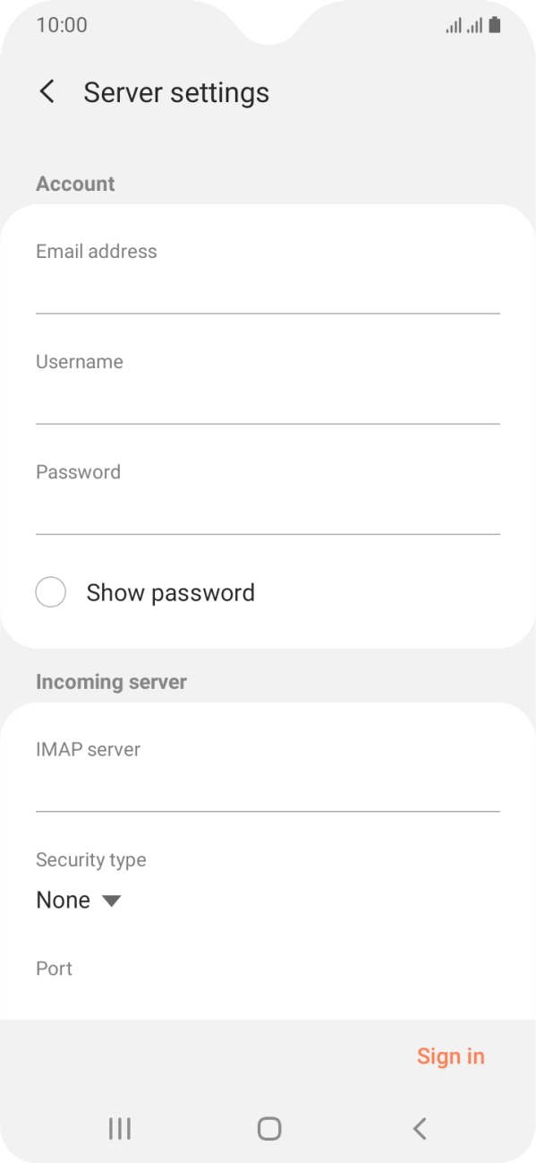 Press the field below 'Username' and key in the username for your email account.