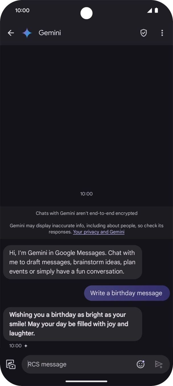 The text suggestion from Gemini is displayed. The text suggestion from Gemini is displayed.
