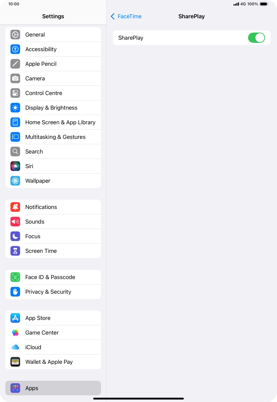 Press the indicator next to 'SharePlay' to turn the function on or off.