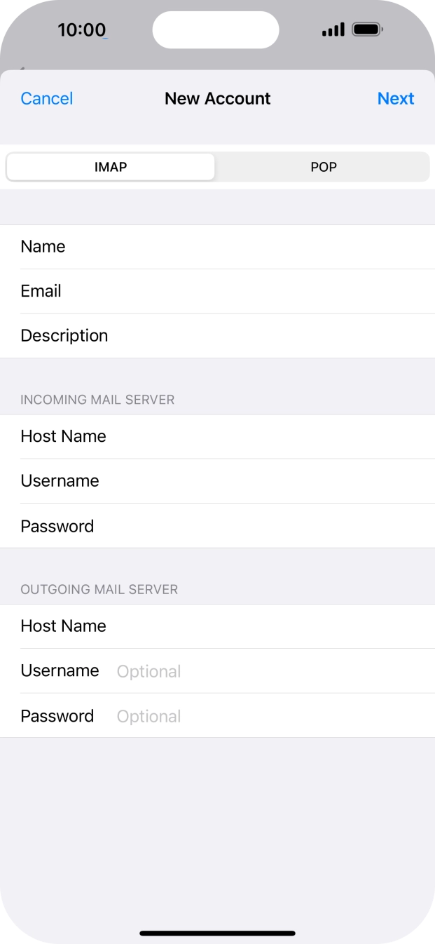 Press Username and key in the username for your email account. Press Username and key in the username for your email account.