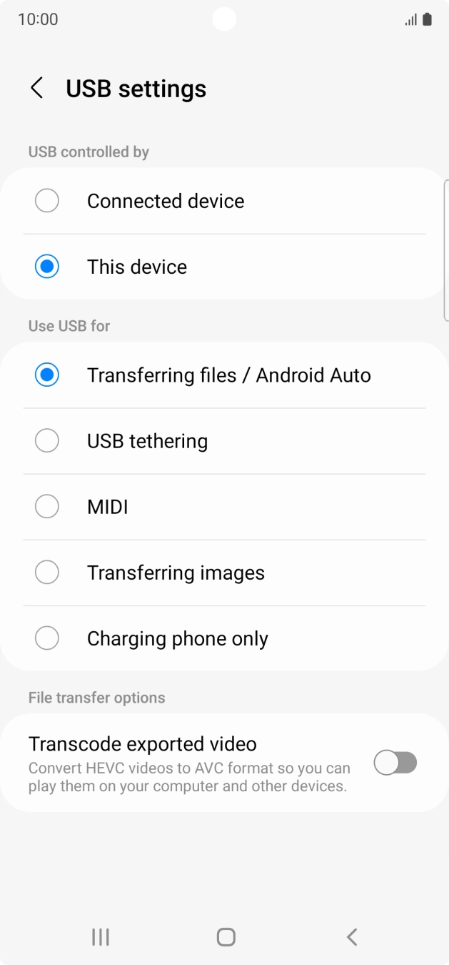 Press Transferring files / Android Auto. Press Transferring files / Android Auto.