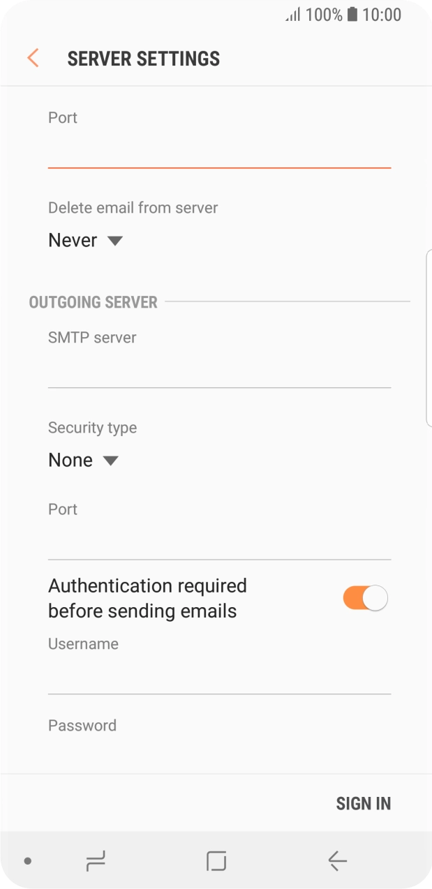 Press the drop down list below 'Delete email from server'. Press the drop down list below 'Delete email from server'.