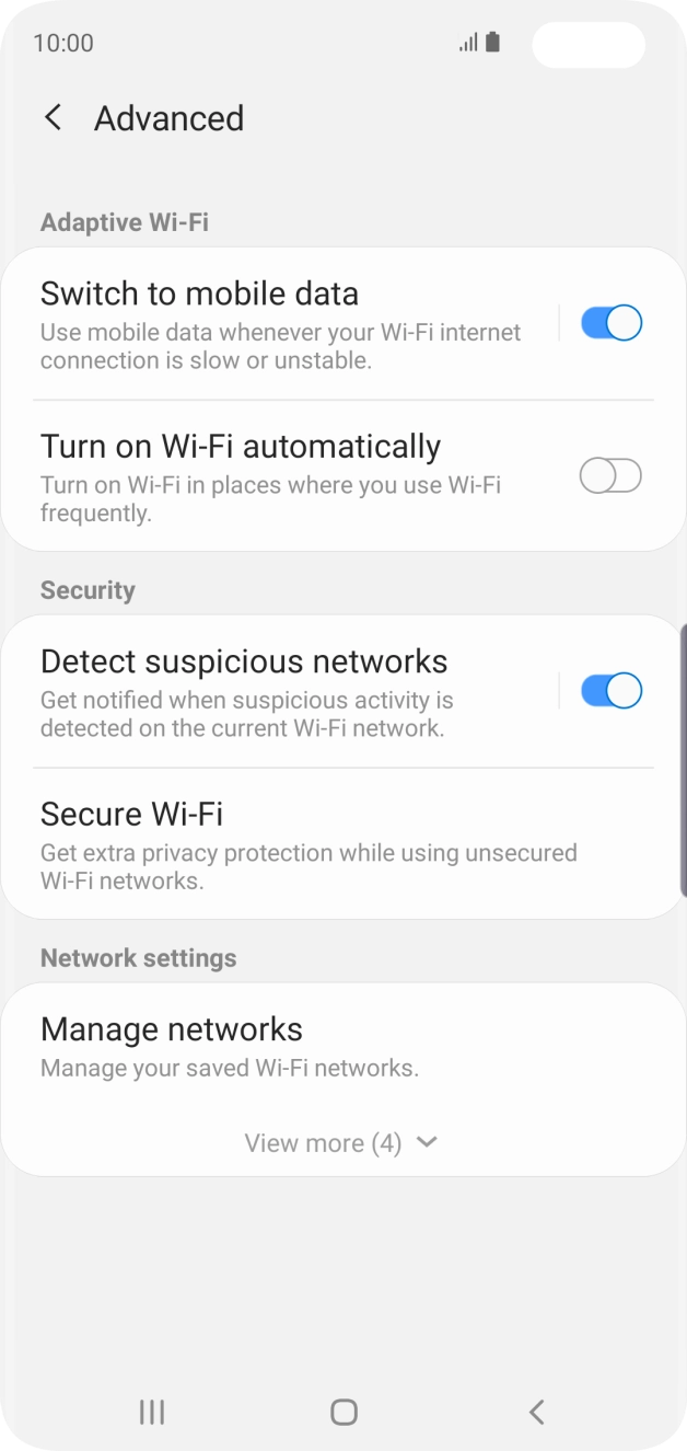 Press the indicator next to 'Switch to mobile data' to turn the function on or off. Press the indicator next to 'Switch to mobile data' to turn the function on or off.
