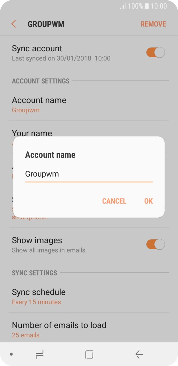 Key in the required name for the email account and press OK. Key in the required name for the email account and press OK.