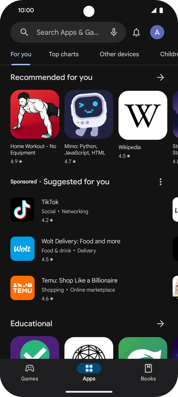 Press the search field.