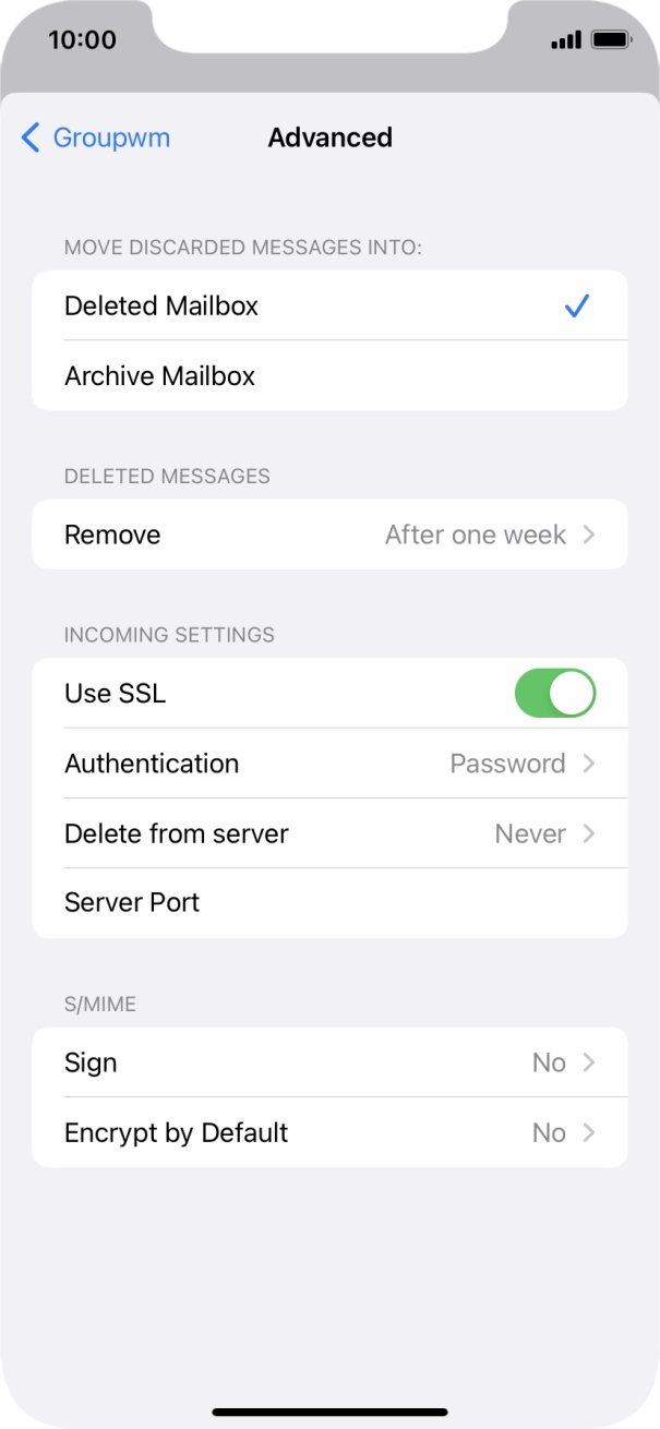 Press the indicator next to 'Use SSL' to turn off the function.