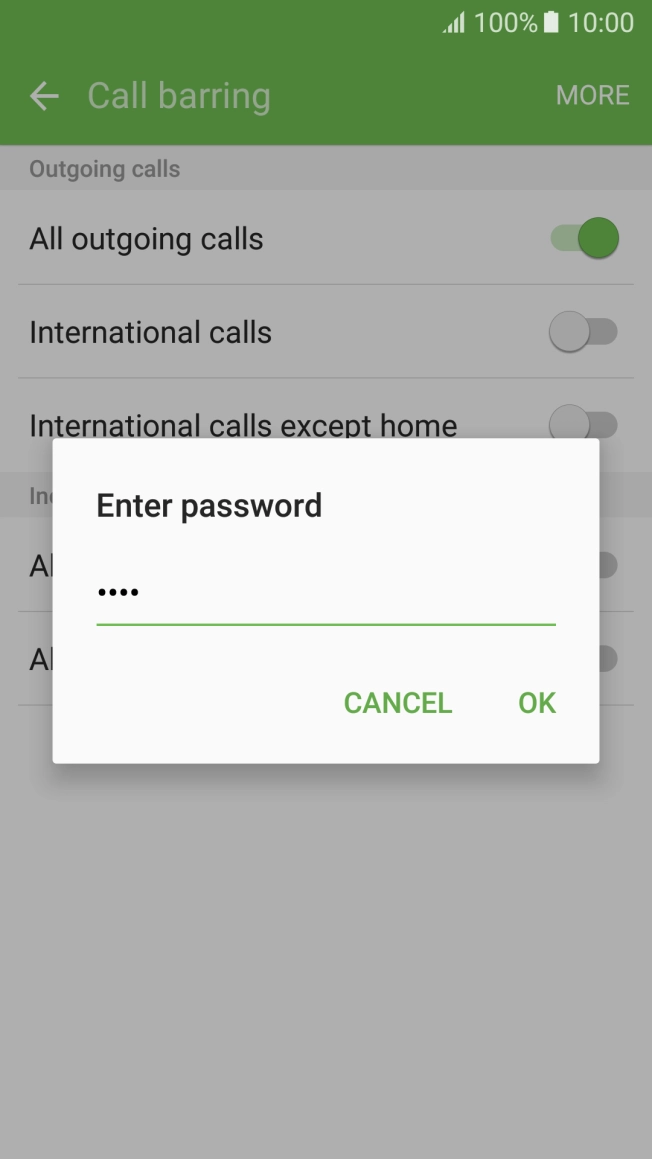 Key in your barring password and press OK.